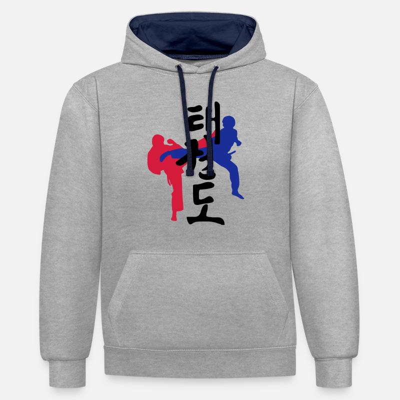 Taekwondo icône - Sweat à capuche contrasté - gris chiné/bleu marine