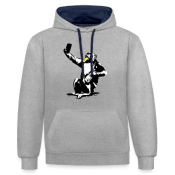 INOLA-SELFIE-04 - Kontrast-Hoodie - Grau meliert/Navy - Vorne - Liana (172cm) & Jaron (178cm)