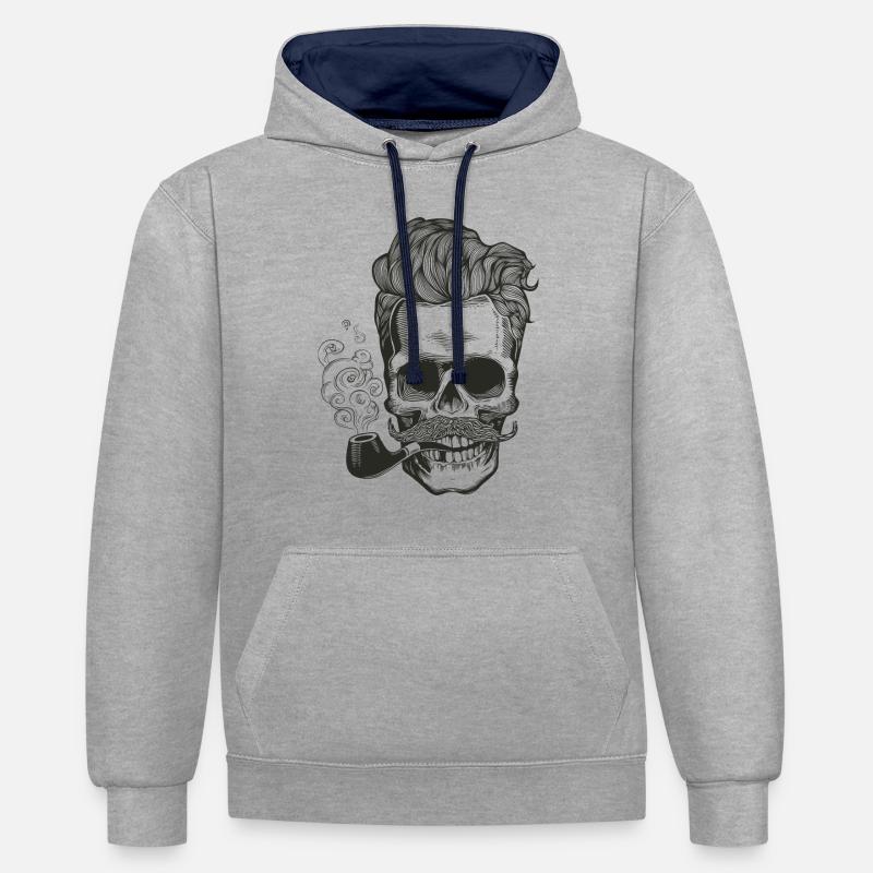 skull_pipe - Sweat à capuche contrasté - gris chiné/bleu marine