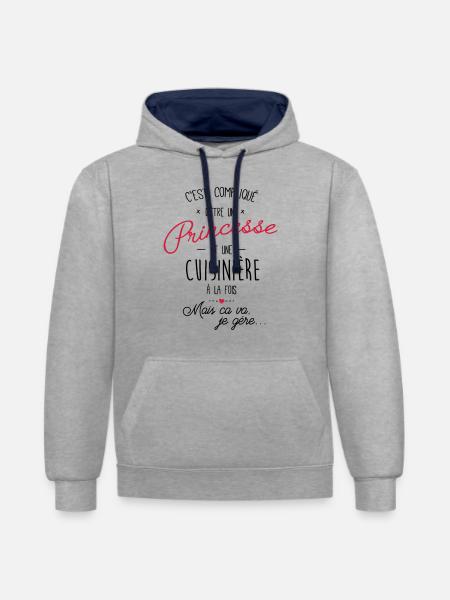 Princesse et cuisinière - Sweat à capuche contrasté - gris chiné/bleu marine