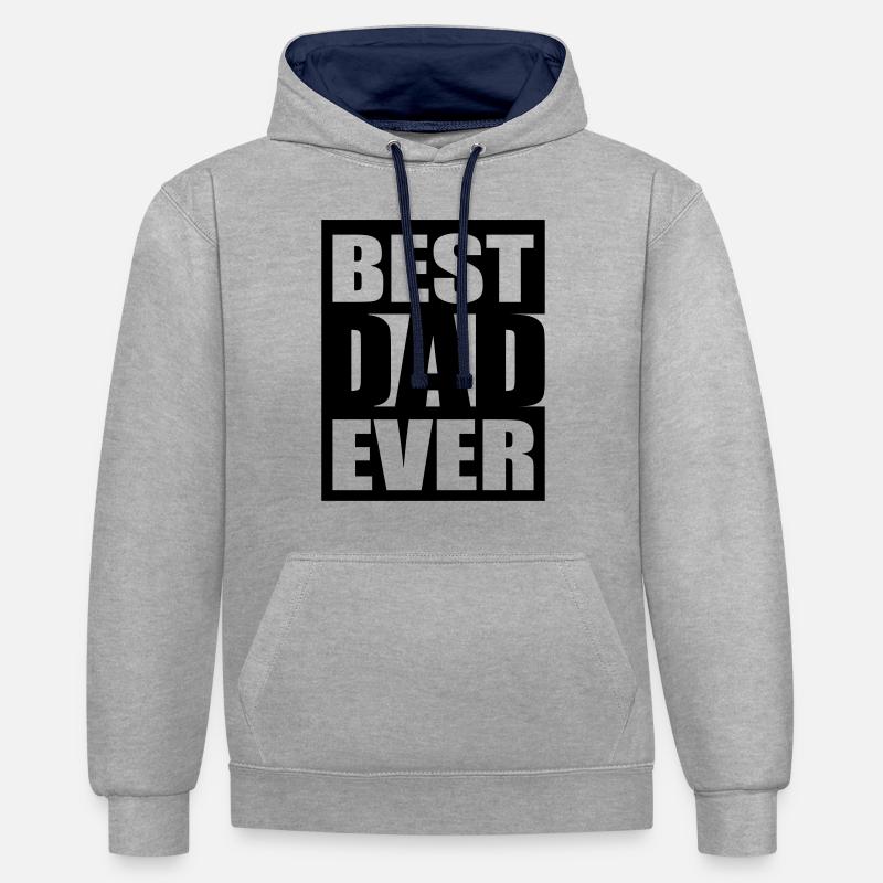 Best Dad Ever Logo-Design - Sweat à capuche contrasté - gris chiné/bleu marine