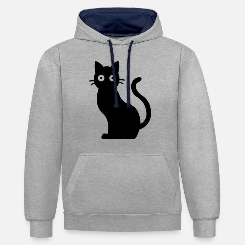Chat Chat Noir - Sweat à capuche contrasté - gris chiné/bleu marine
