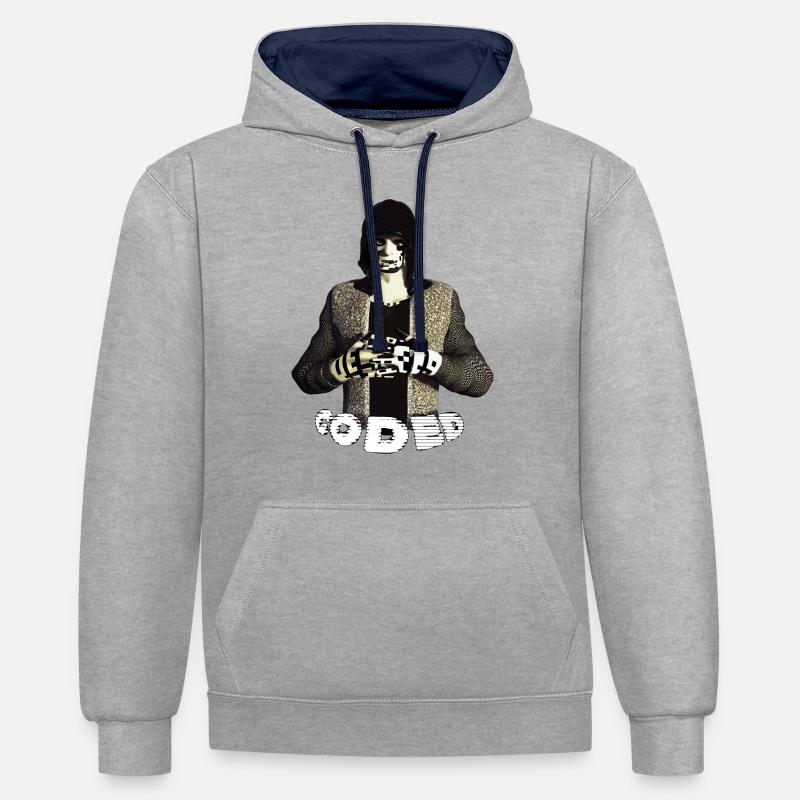 CODED - Contrast hoodie - heather grey/navy