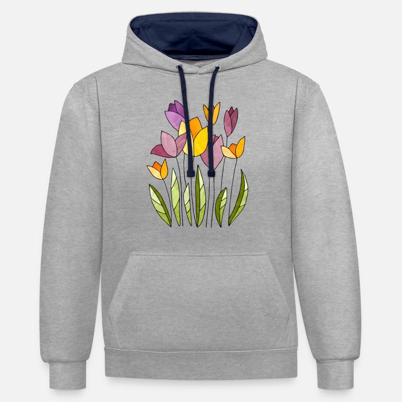 Fleur - Sweat à capuche contrasté - gris chiné/bleu marine