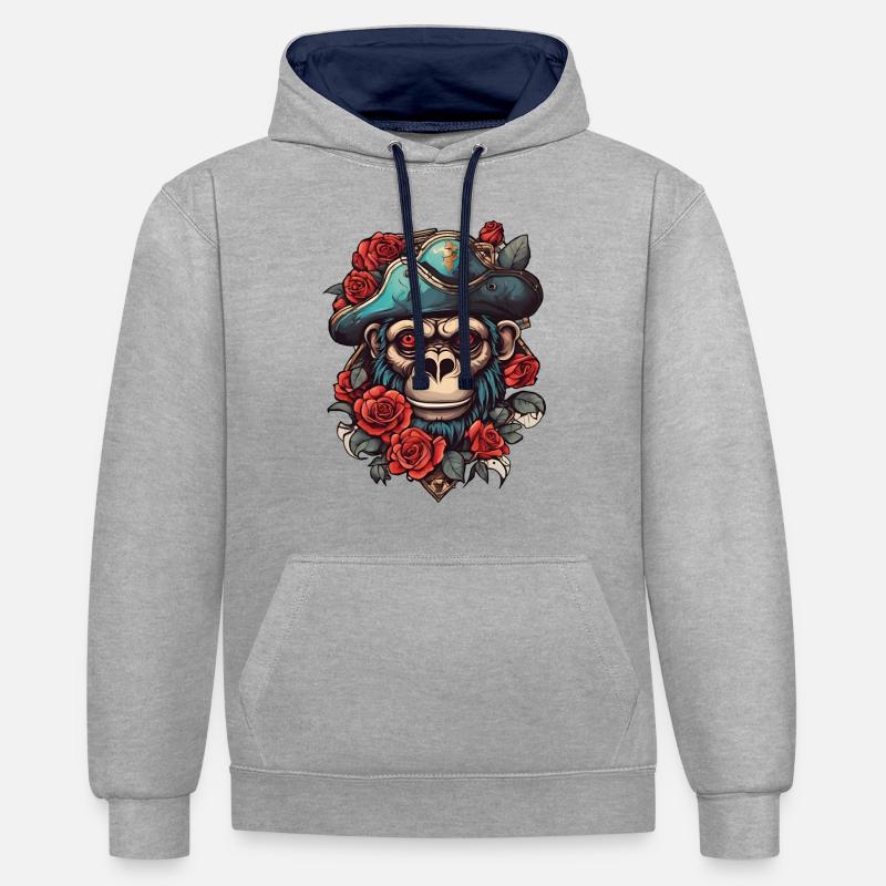 Singe pirate - Sweat à capuche contrasté - gris chiné/bleu marine