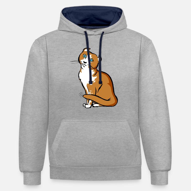 Chat | Chat | graphique est modifié - Sweat à capuche contrasté - gris chiné/bleu marine