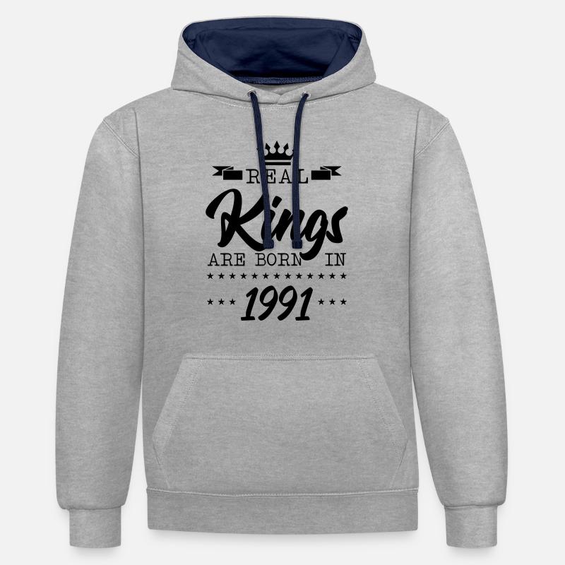Rois nés en 1991 - Sweat à capuche contrasté - gris chiné/bleu marine