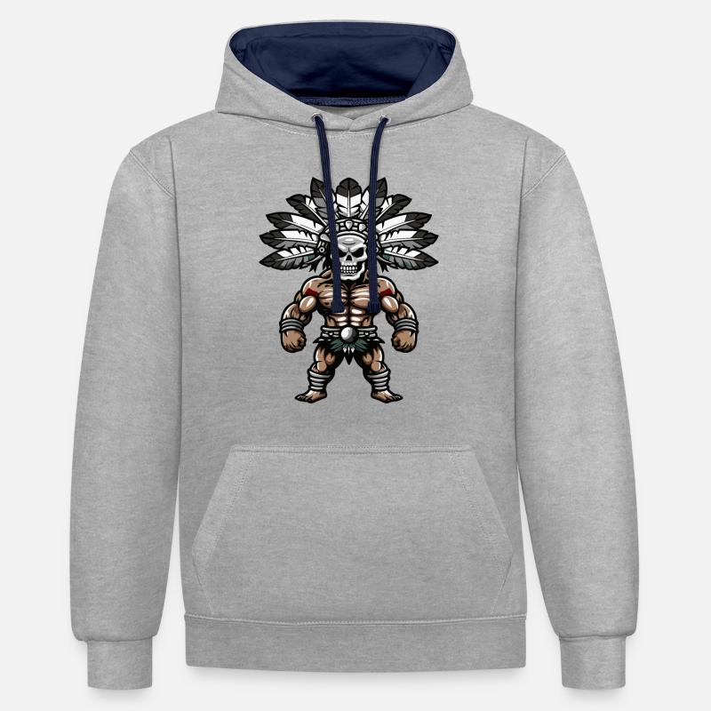 Crâne Atztek - Sweat à capuche contrasté - gris chiné/bleu marine