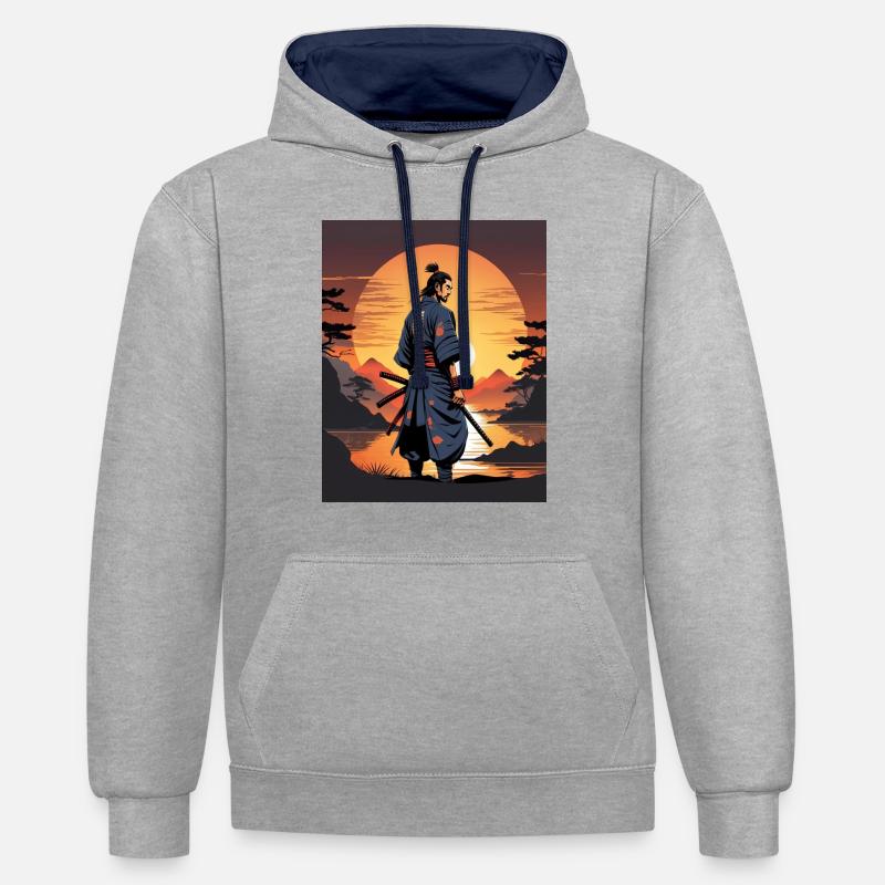 L’honneur éternel - Sweat à capuche contrasté - gris chiné/bleu marine
