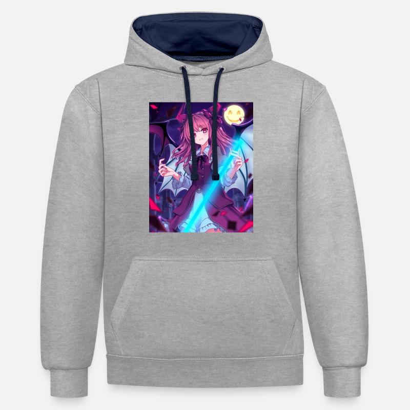 Conception d’anime Hellow - Sweat à capuche contrasté - gris chiné/bleu marine