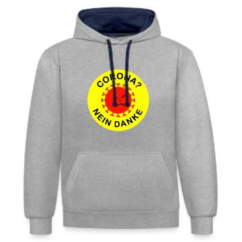 CORONA? NEIN DANKE - Kontrast-Hoodie - Grau meliert/Navy - Vorne - Liana (172cm) & Jaron (178cm)