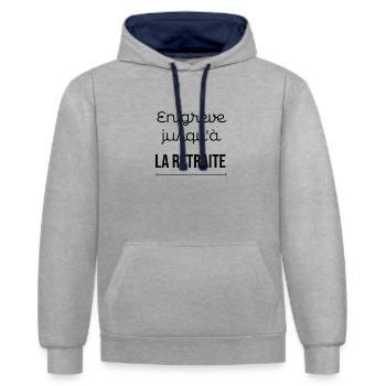 En grève retraites - Sweat à capuche contrasté - gris chiné/bleu marine - Devant - Liana (172cm) & Jaron (178cm)