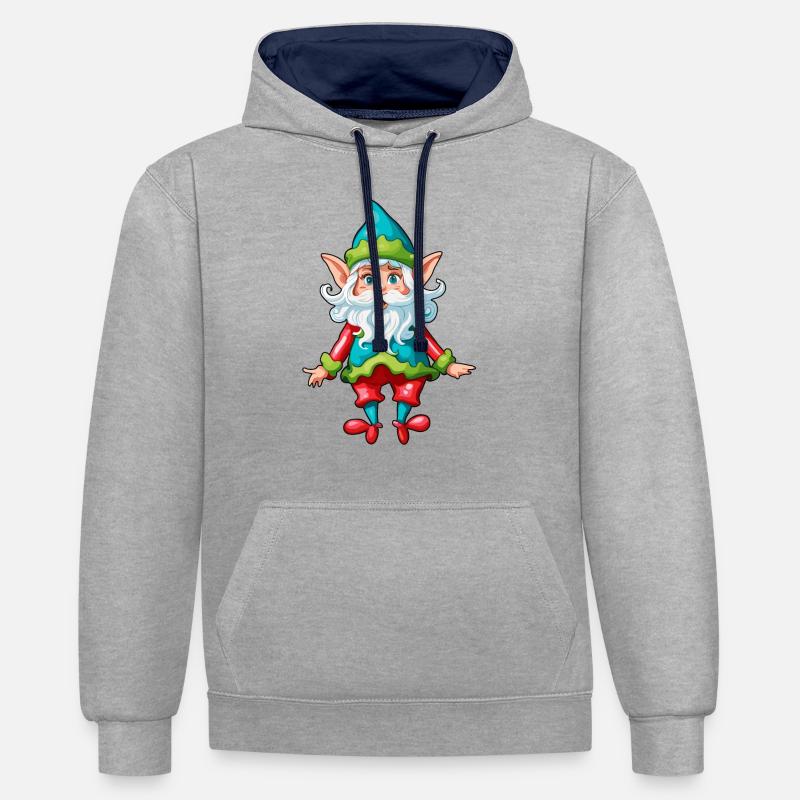 Diablotin / Nain / Fée / Noël / Elfe - Sweat à capuche contrasté - gris chiné/bleu marine