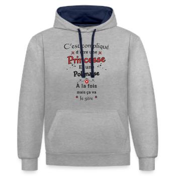 Polnische Prinzessin - Kontrast-Hoodie - Grau meliert/Navy - Vorne - Liana (172cm) & Jaron (178cm)