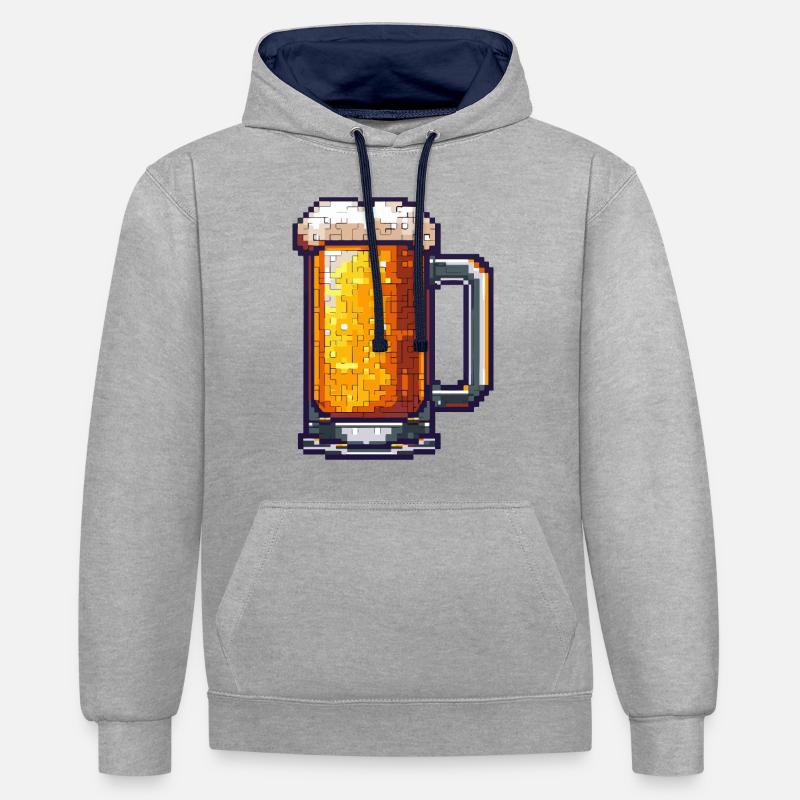 Chope à bière Pixel Beer - Sweat à capuche contrasté - gris chiné/bleu marine