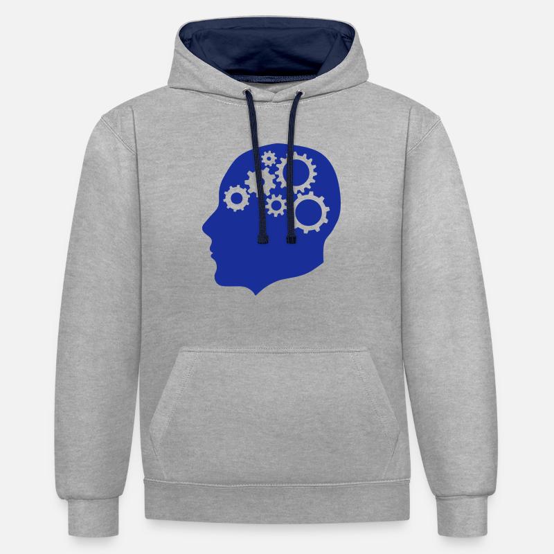 tete profile engrenage reflection 612 - Sweat à capuche contrasté - gris chiné/bleu marine