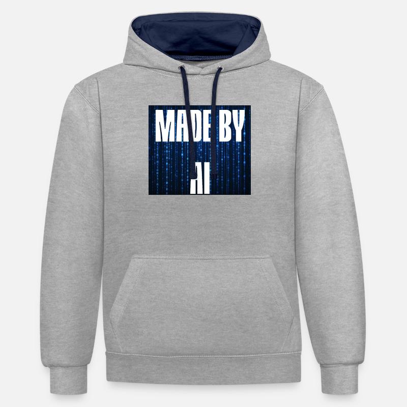 Créé par AI Blue - Sweat à capuche contrasté - gris chiné/bleu marine