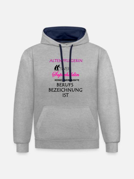 Altenpflegerin - Kontrast-Hoodie - Grau meliert/Navy
