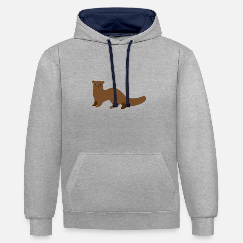 Brauner Mungo Wiesel oder Hermelin - Kontrast-Hoodie - Grau meliert/Navy