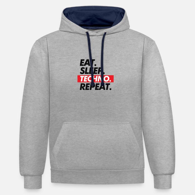 Eat Sleep Techno Repeat - Sweat à capuche contrasté - gris chiné/bleu marine