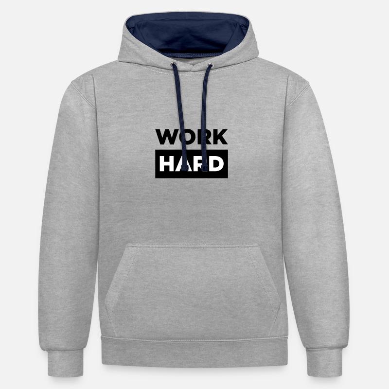 WORK HARD ! - Sweat à capuche contrasté - gris chiné/bleu marine