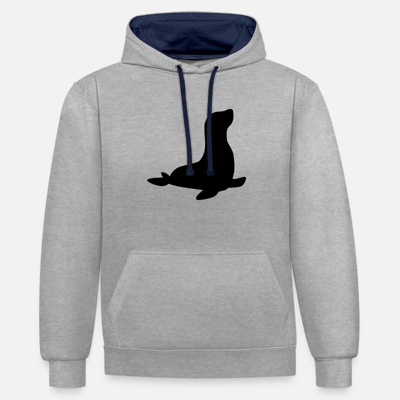 Lion de mer Phoque - Sweat à capuche contrasté - gris chiné/bleu marine