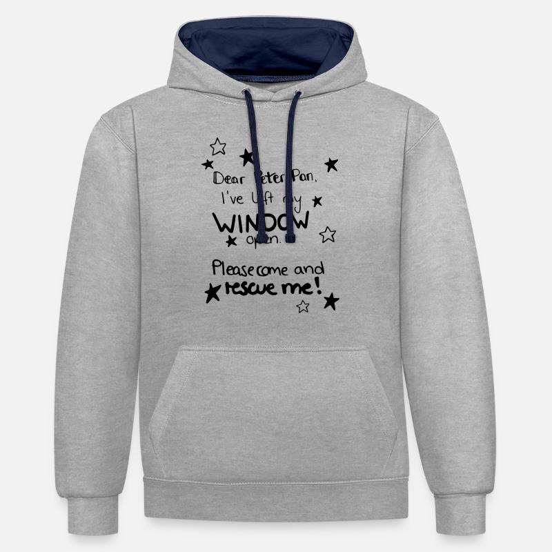 peter pan, Spruch - Kontrast-Hoodie - Grau meliert/Navy