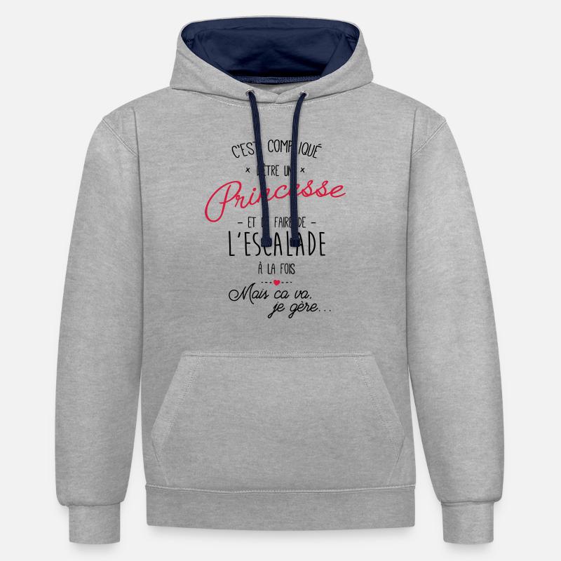princesse et Escalade - Sweat à capuche contrasté - gris chiné/bleu marine