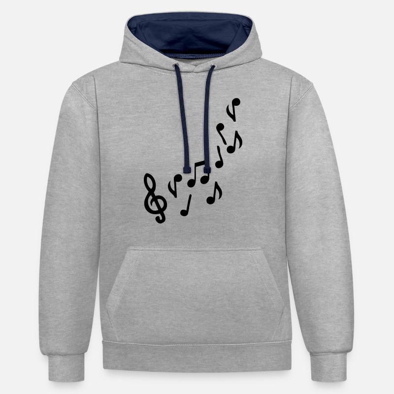 note de musique - Sweat à capuche contrasté - gris chiné/bleu marine