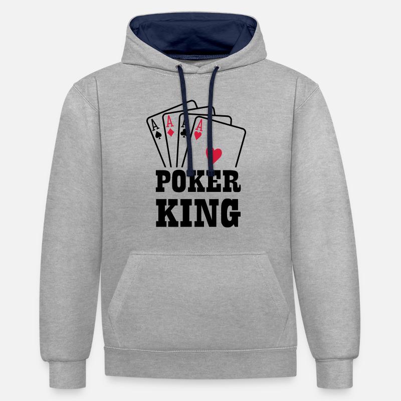 Poker king - Sweat à capuche contrasté - gris chiné/bleu marine