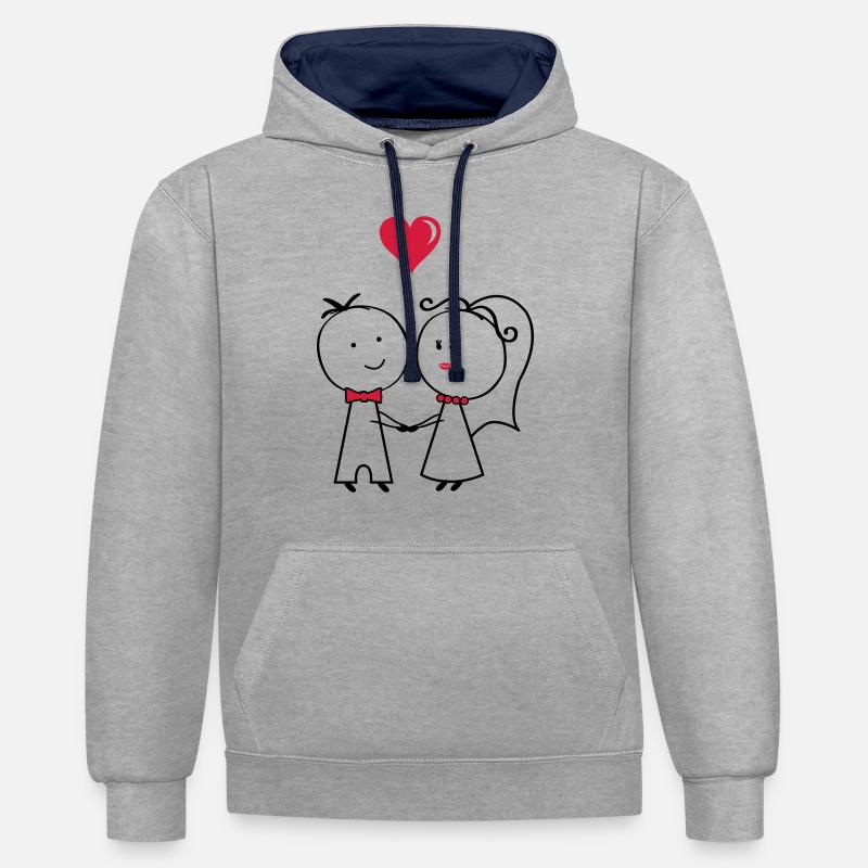 ehepaar_2 - Sweat à capuche contrasté - gris chiné/bleu marine