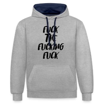 fuck the fucking fuck - Kontrast-Hoodie - Grau meliert/Navy - Vorne - Liana (172cm) & Jaron (178cm)