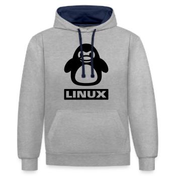 penguin linux - Contrast hoodie - heather grey/navy - Front - Liana (172cm) & Jaron (178cm)