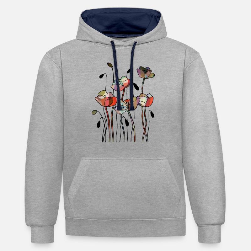 Fleurs - Sweat à capuche contrasté - gris chiné/bleu marine