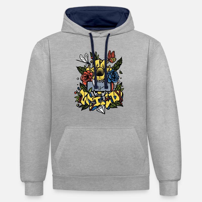 wild - Sweat à capuche contrasté - gris chiné/bleu marine