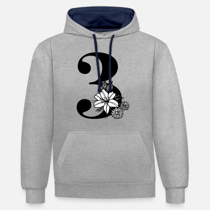 Numéro 3 - Sweat à capuche contrasté - gris chiné/bleu marine