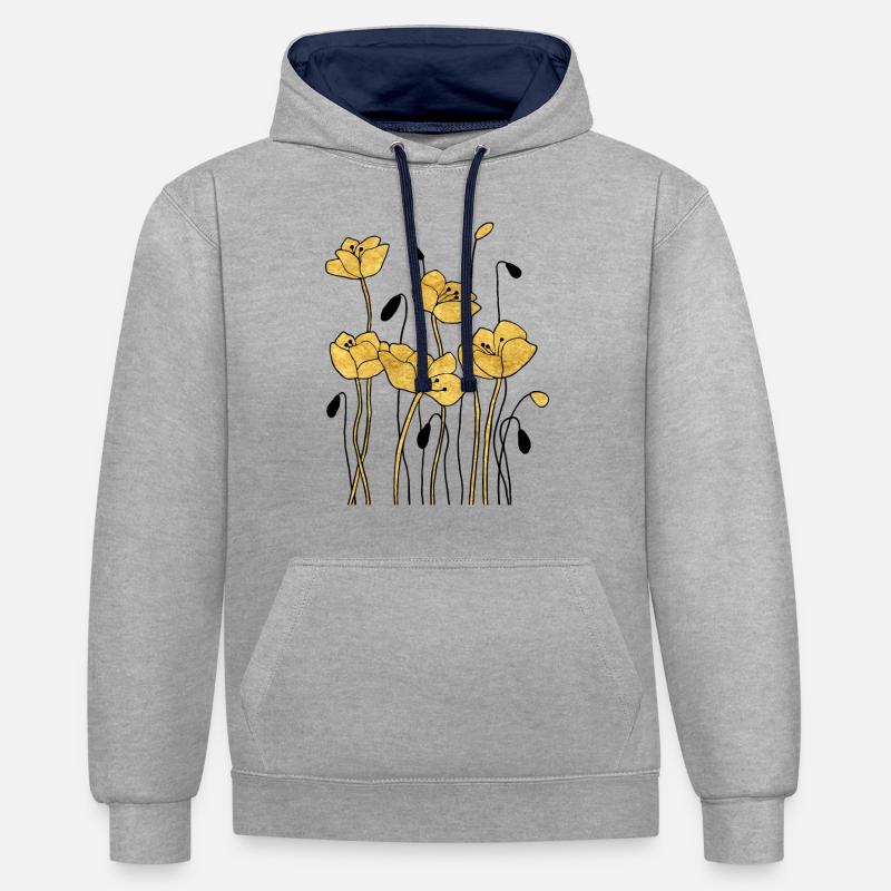 Fleur - Sweat à capuche contrasté - gris chiné/bleu marine