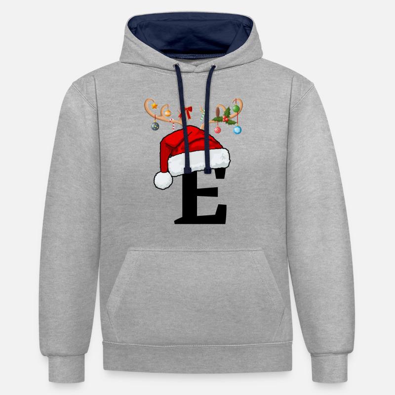 Lettre E bonnet de Noël - Sweat à capuche contrasté - gris chiné/bleu marine