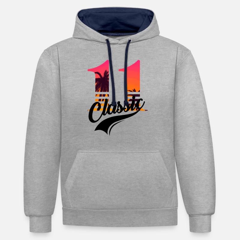 Numéro 11 - 11ème anniversaire - Sweat à capuche contrasté - gris chiné/bleu marine