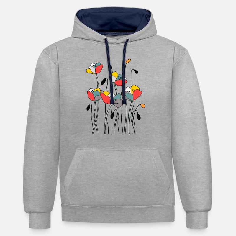 Fleur - Sweat à capuche contrasté - gris chiné/bleu marine