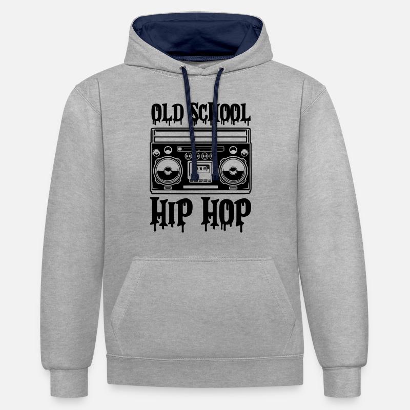 Ghettoblaster Hip Hop à l’ancienne - Sweat à capuche contrasté - gris chiné/bleu marine