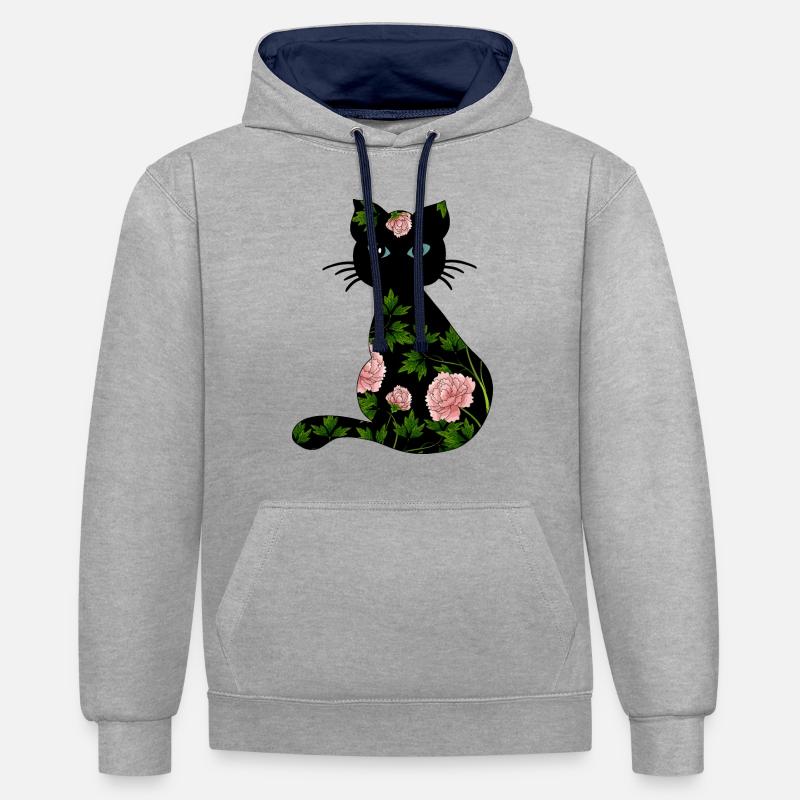Chat - Sweat à capuche contrasté - gris chiné/bleu marine