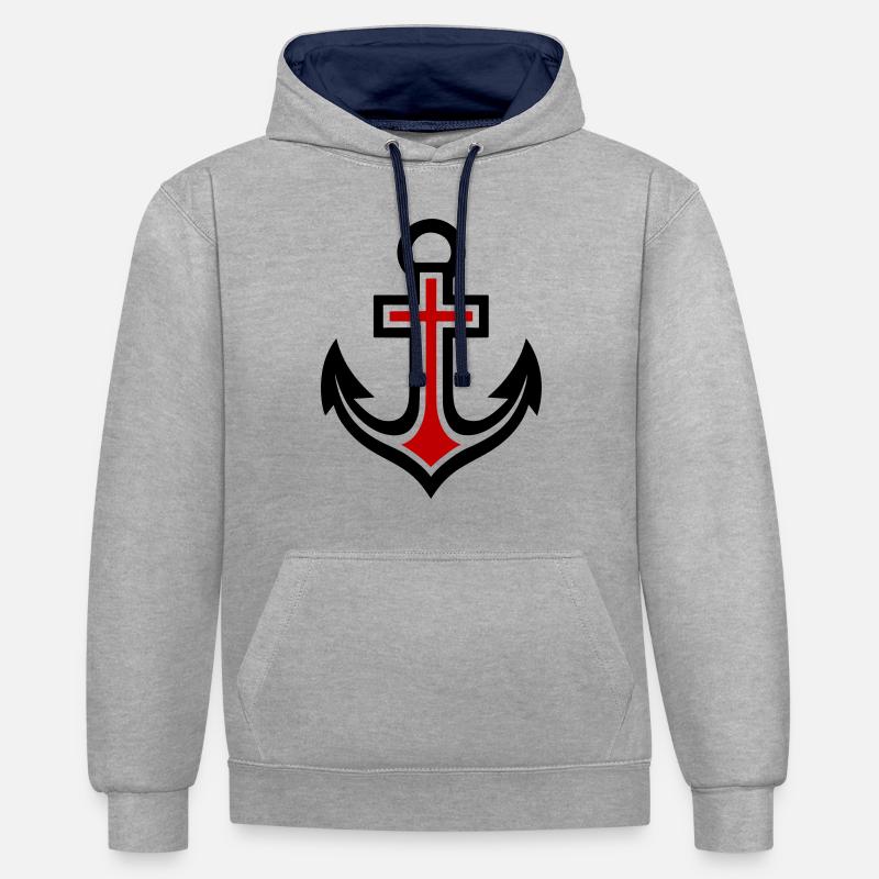 Icône de croix d’ancre - Sweat à capuche contrasté - gris chiné/bleu marine