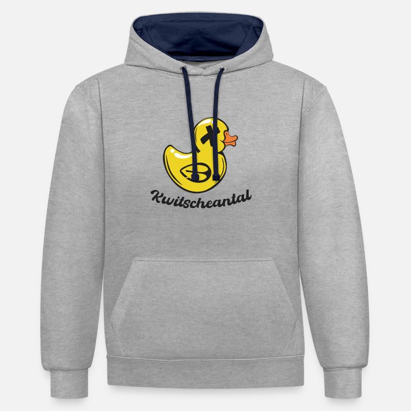 Kwitscheantal - Sweat à capuche contrasté - gris chiné/bleu marine