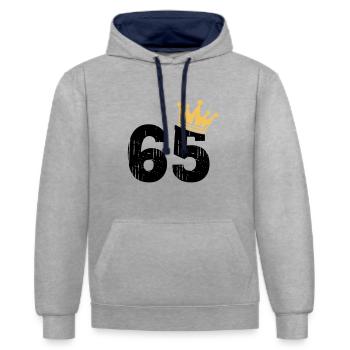 65 Krone 65. Geburtstag 65 Jahre - Kontrast-Hoodie - Grau meliert/Navy - Vorne - Liana (172cm) & Jaron (178cm)