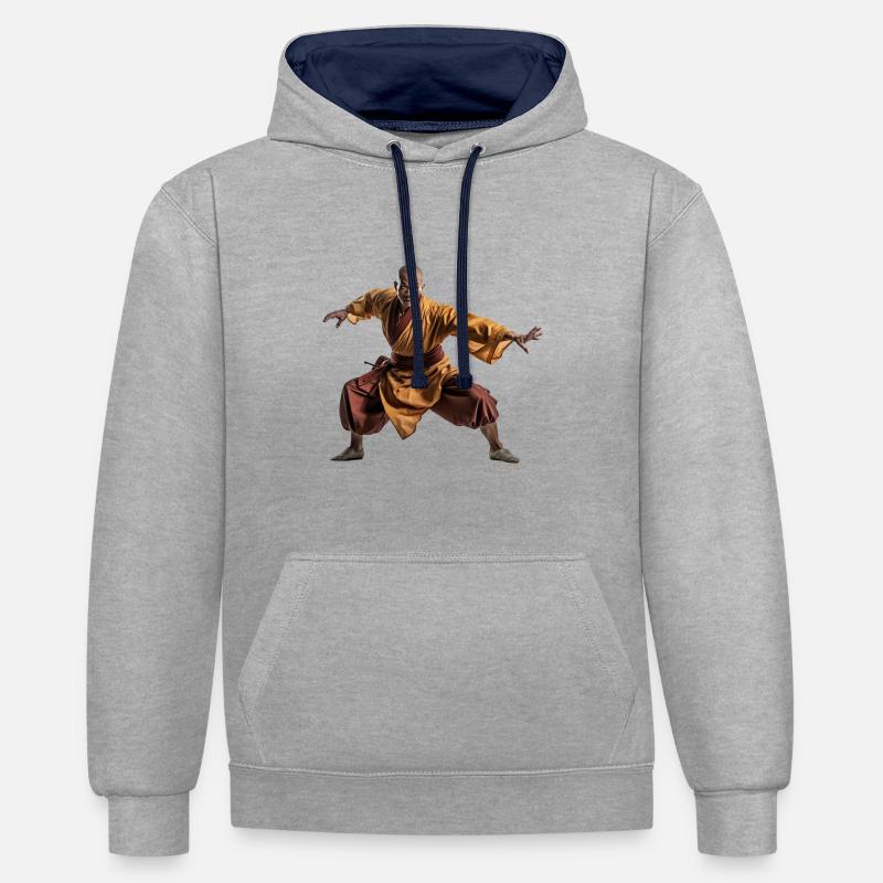 Shaolin - Sweat à capuche contrasté - gris chiné/bleu marine