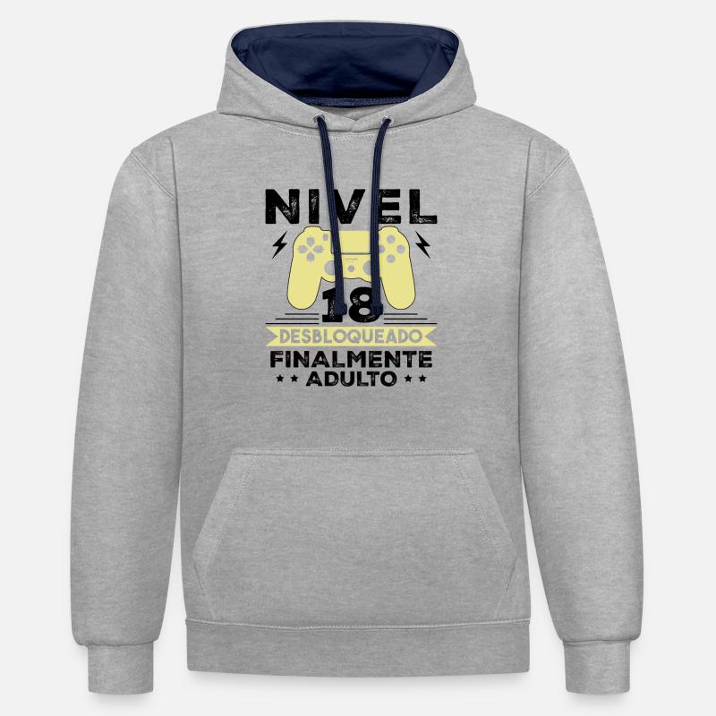 Niveau 18 Débloqué 18e anniversaire - Sweat à capuche contrasté - gris chiné/bleu marine