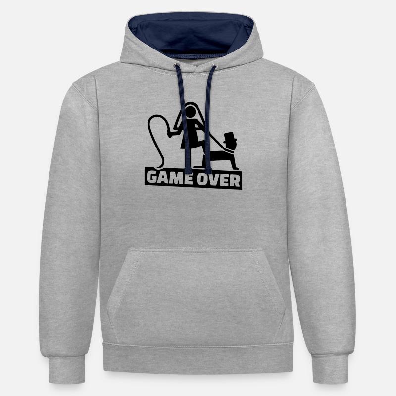 bachelor1 - Sweat à capuche contrasté - gris chiné/bleu marine
