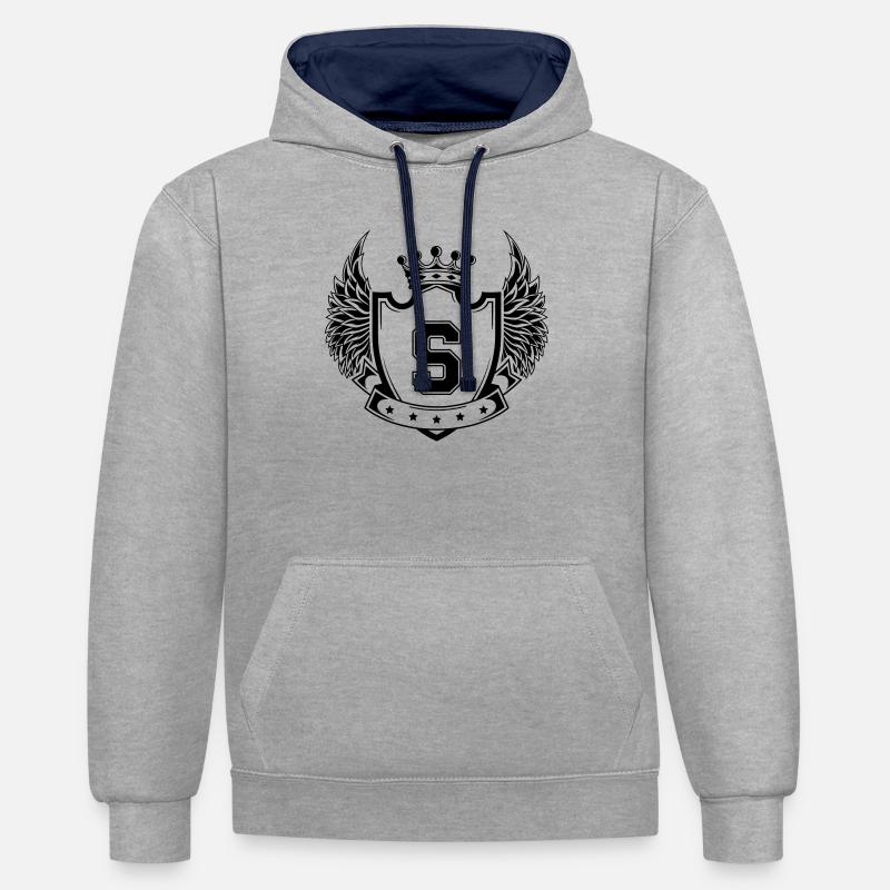 Armoiries S - Sweat à capuche contrasté - gris chiné/bleu marine