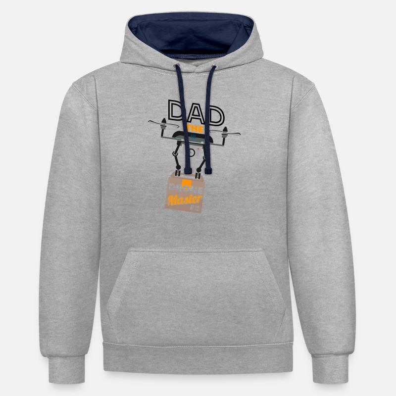 Papa le drone master - Sweat à capuche contrasté - gris chiné/bleu marine
